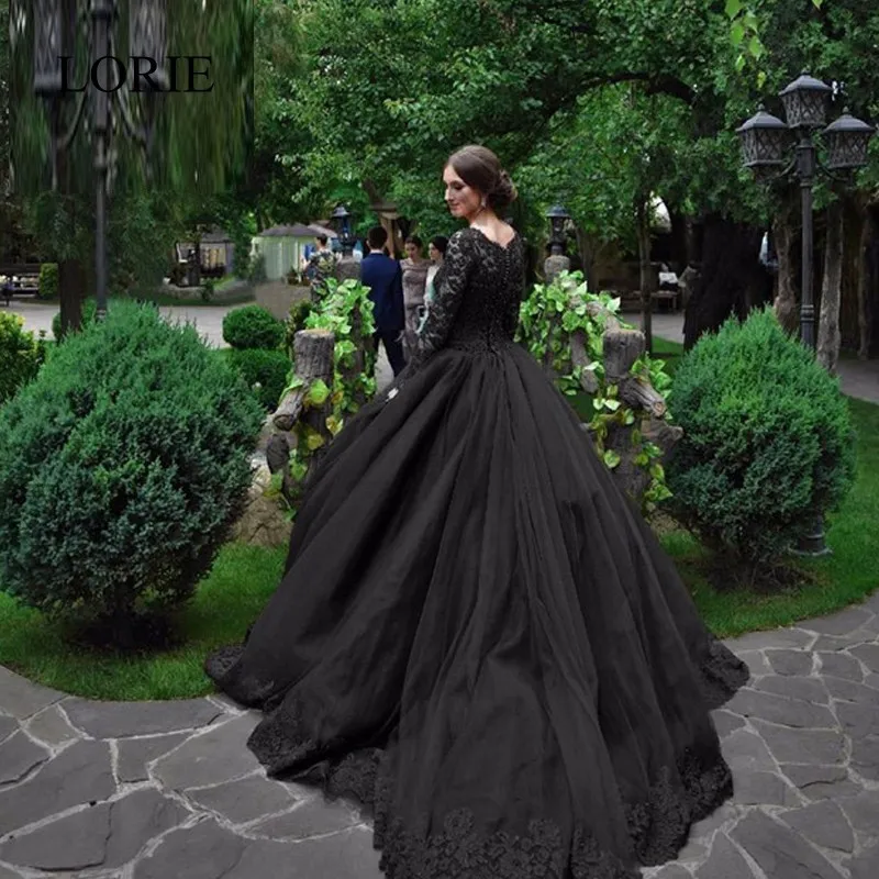 Черные свадебные платья в готическом стиле, коллекция года, кружевное платье принцессы из тюля с длинными рукавами, украшенное бисером, винтажное белое свадебное платье, цветное платье для свадьбы