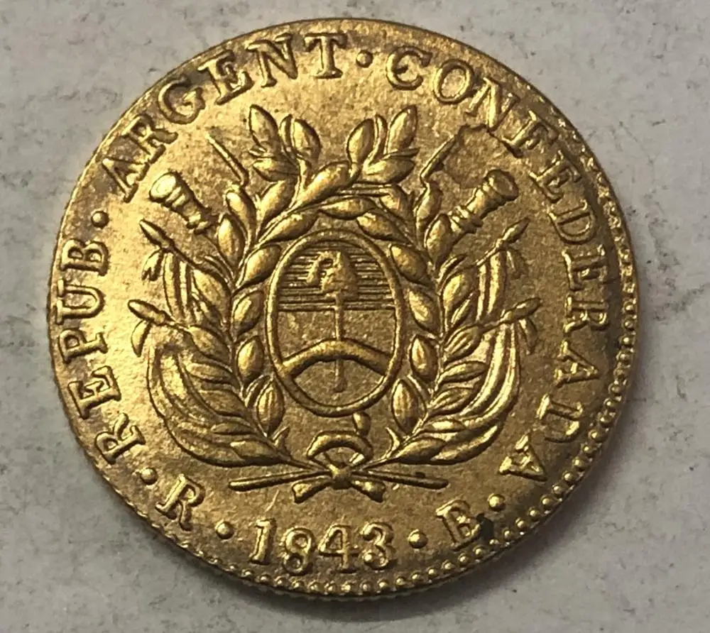 1843 La Rioja 2 Escudos Золотая копия монеты|Безвалютные монеты| |