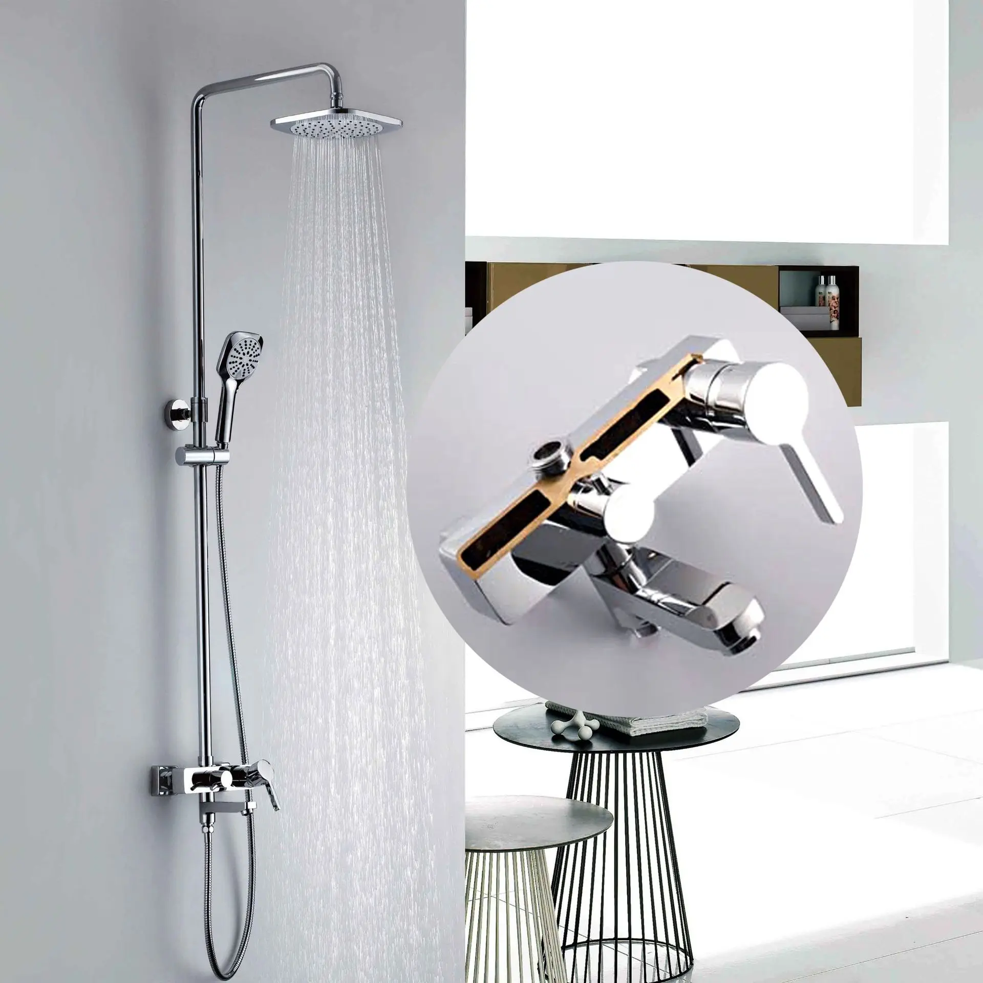 

Kaiping manufacturers selling recasting sifang faucets Hot and cold shower DS33007
