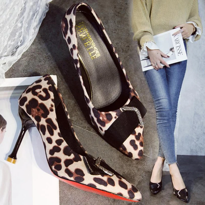 

2019 Fashion Mujer Summer Women's Pumps Female Thick High Heels Shose Leopard Print Shallow High Heels Shose Daily Casual Shose