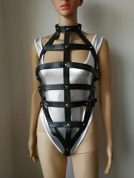 

New Fashion Leather Style WRB955 Leather Harness Bondage Beach Bra Chain Collar Goth Choker Necklace Jewelry Accessories