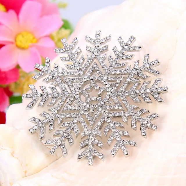 Bella Fashion Central Star Snowflake Rhinestone Brooch Pins Clear 