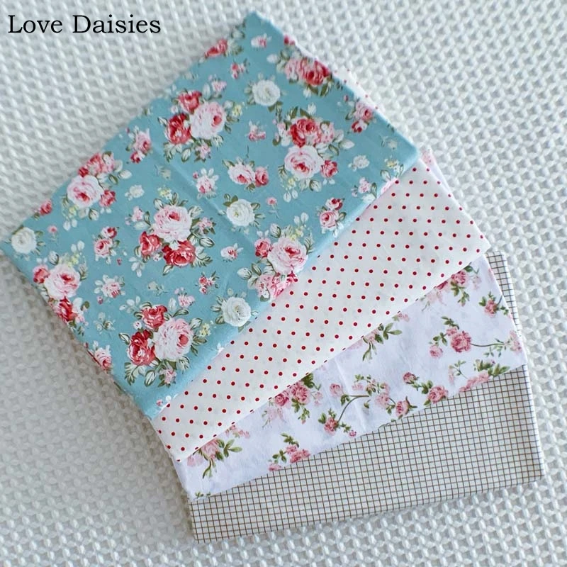 

100% Cotton Twill BLUE WHITE Pink Red Rose Flower WHITE Red Dots Camel Lattice Check Fabric for DIY Apparel Dress Sheet Handwork