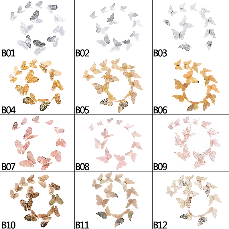 12 шт./компл. 3D полые бабочка настенные наклейки для детской комнаты домашний декор DIY бабочки холодильник Стикеры для домашнего декора