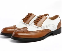 Large size EUR45 black white / brown white mens wedding shoes genuine leather dress shoes formal oxfords shoes