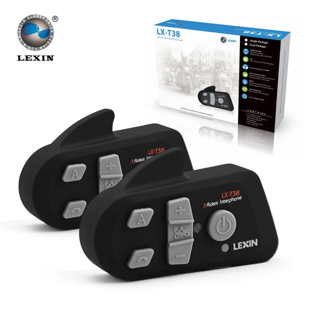 Original 2PCS Lexin T38 Motorcycle Bluetooth Helmet Intercom with noise cancellation BT intercomunicador Interphone Headsets