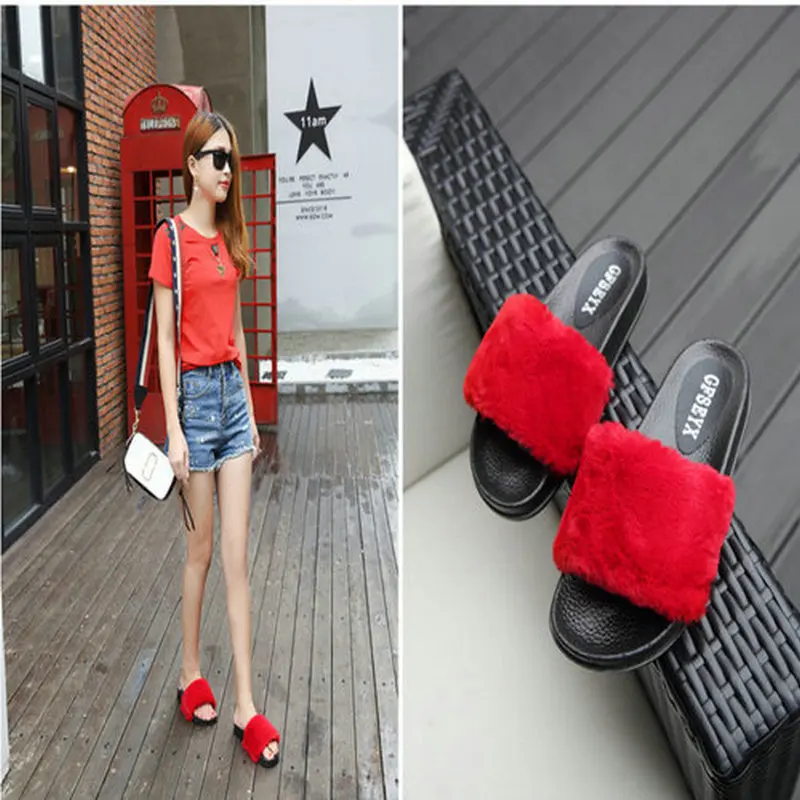 

Y165 women Slippers solid falt with Slippers more colour indoor winter fur Slippers