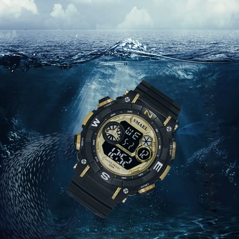 Цифровые наручные часы спортивные водонепроницаемые SMAEL S Shock Montre мужские военные