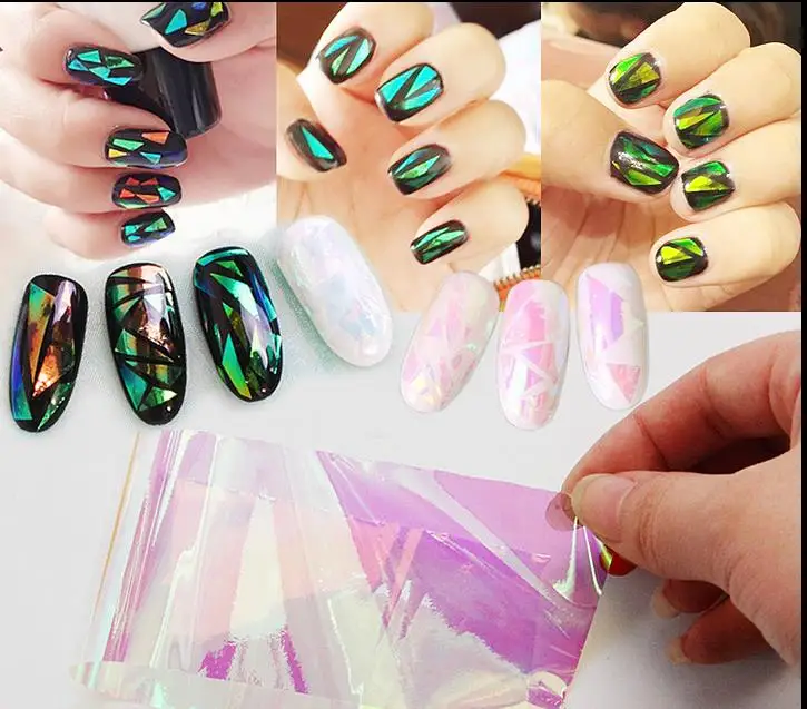 20cm explosions, Japan and Korea Symphony irregular broken glass mirror foil nail sticker nail Aurora glass paper