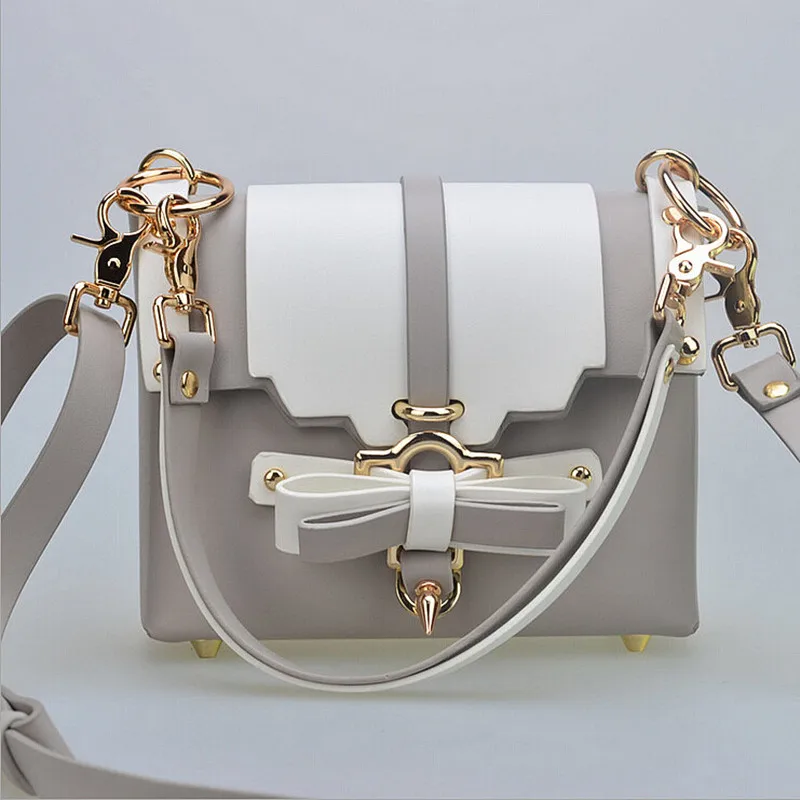 New High Quality Handbag Rivet Ladies Evening Hasp Bag Female Wedding Bowknot Fashion Leather Shoulder Bag