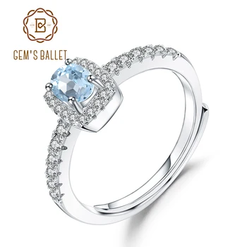 

GEM'S BALLET Natural Sky Blue Topaz Genuine 925 Sterling Silver Adjustable Rings Women Wedding Engagement Jewelry Accessories