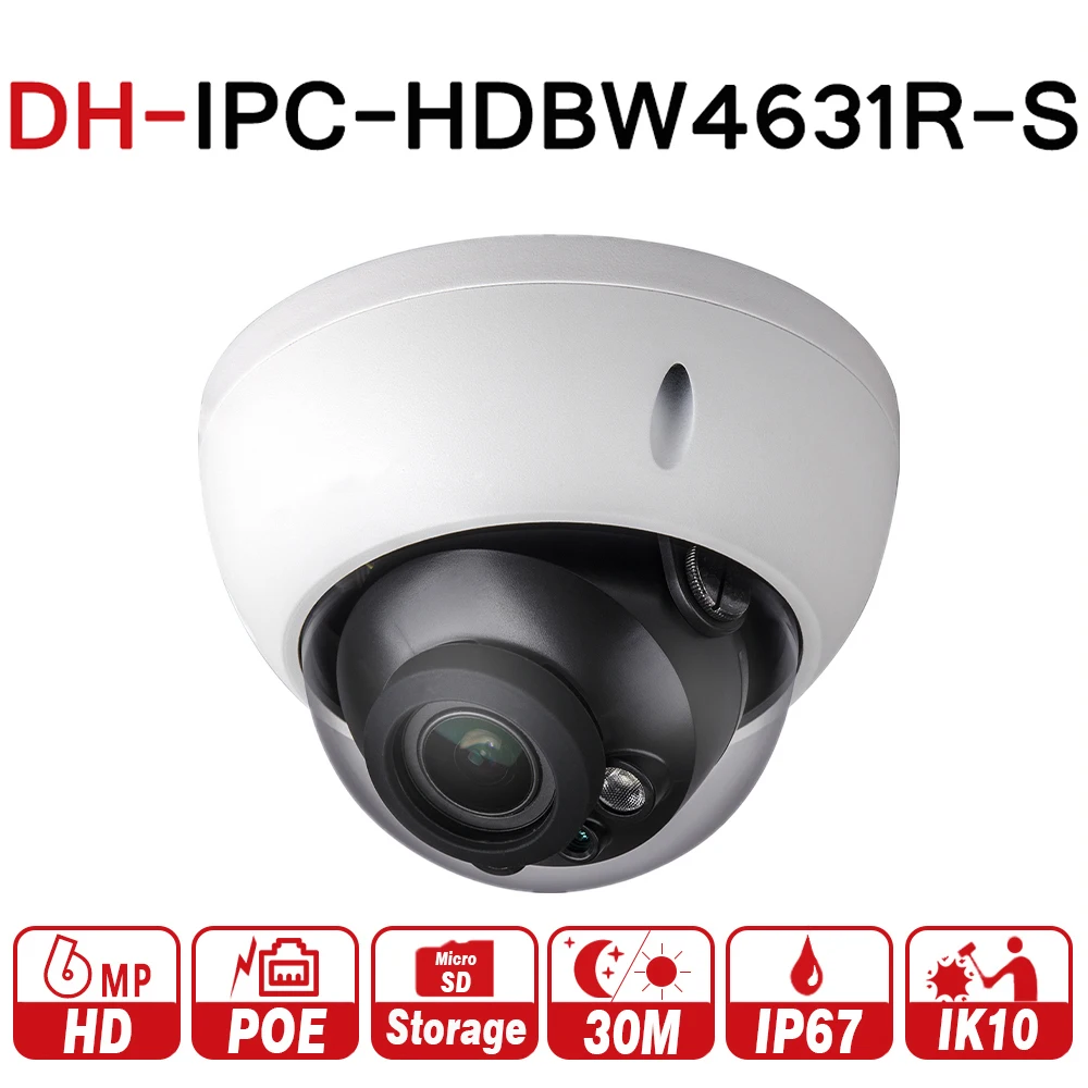 Dahua  IPC-HDBW4631R-S 6MP IP Camera POE Camera  Support IK10 IP67 POE SD Card Slot Upgrade From IPC-HDBW4431R-S with logo
