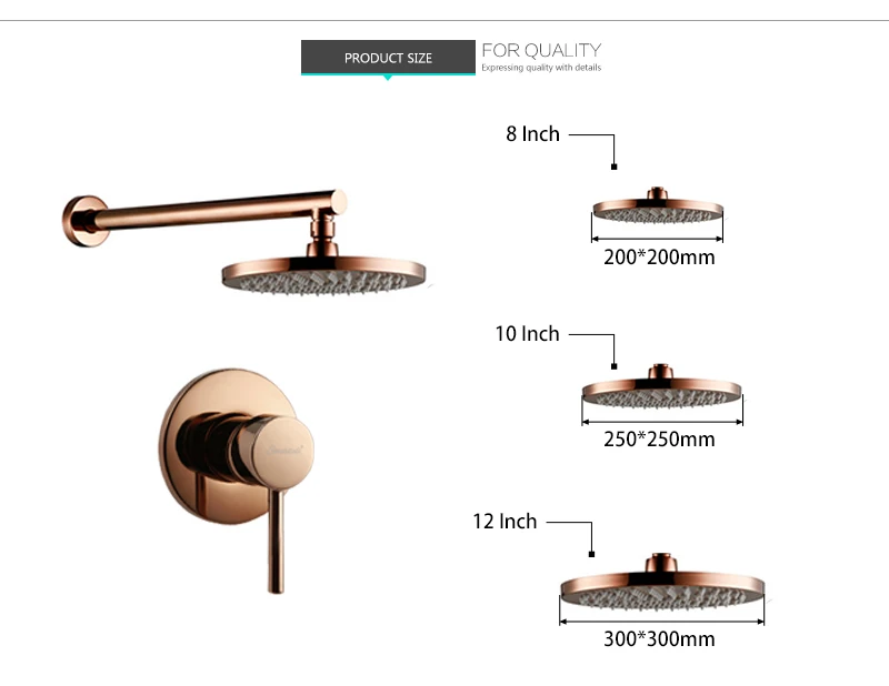 Розовое золото Ванная комната Твердый латунный душевой переключатель клапан кран набор с 8-12 дюймов Круглая душевая головка ванная комната стены душевой части