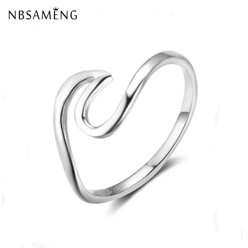 

NBSAMENG Real 925 Sterling Silver Wave Ring For Women Men Fashion Jewelry Wedding Engagement Rings Girlfriend & Boyfriend Gifts