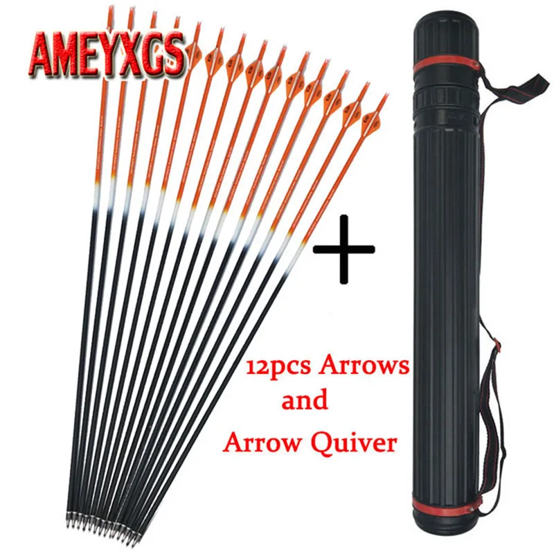 

12pcs Carbon Arrow Spine 500+1pc Adjustable Arrow Quiver For Hunting Sports Bow And Arrow Shooting Accessories