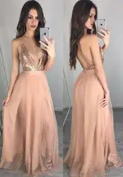 Vestidos De Festa Sexy V образным вырезом разрез рукавов вечерние платья 2019 Тюль блестками трапециевидной формы в пол длина вечернее платье SML122701