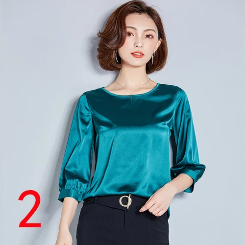 Baratos Alta calidad J44022 nueva moda 2018 mujeres cuello redondo suelto todo fósforo manga tres cuartos Camiseta básica Rojo Negro