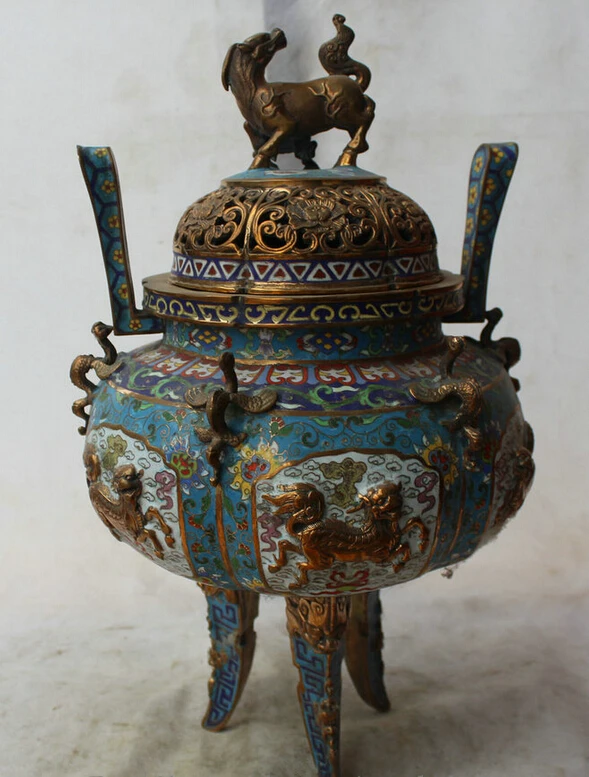 

song voge gem S5695 18" Marked Chinese dynasty palace Cloisonne Bronze Gild Incense Burner Censer