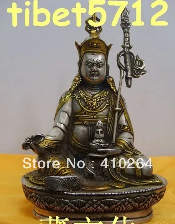 

0116P $old craft$ fast shipping TIBETAN NEPAL PADMASAMBHAVA BUDDHA BRONZE COATED SILVER STATUE 16 CM