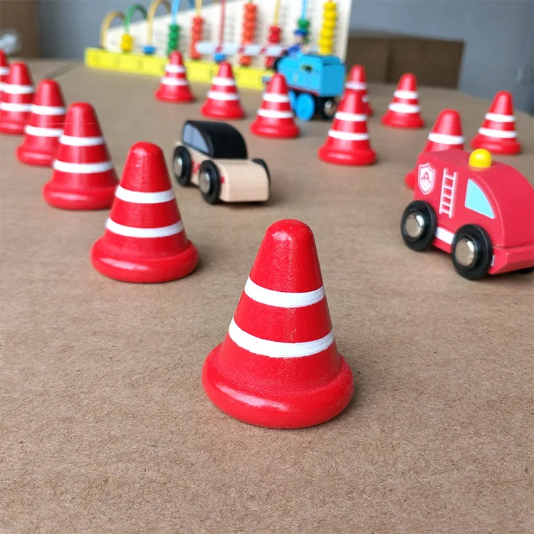 

One Piece Red Wooden Traffice Cone Street Traffic Signs Parking Scene Kids Children Educational Toy Set For Kids Birthday Gift