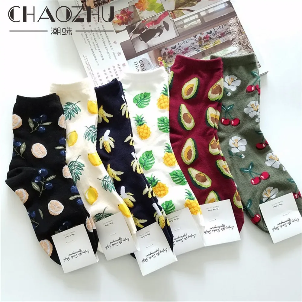 

CHAOZHU Fresh fruits cartoon cute girls socks lemon avocat flower Korea fashion lady socks daily cute Chaussettes adolescentes