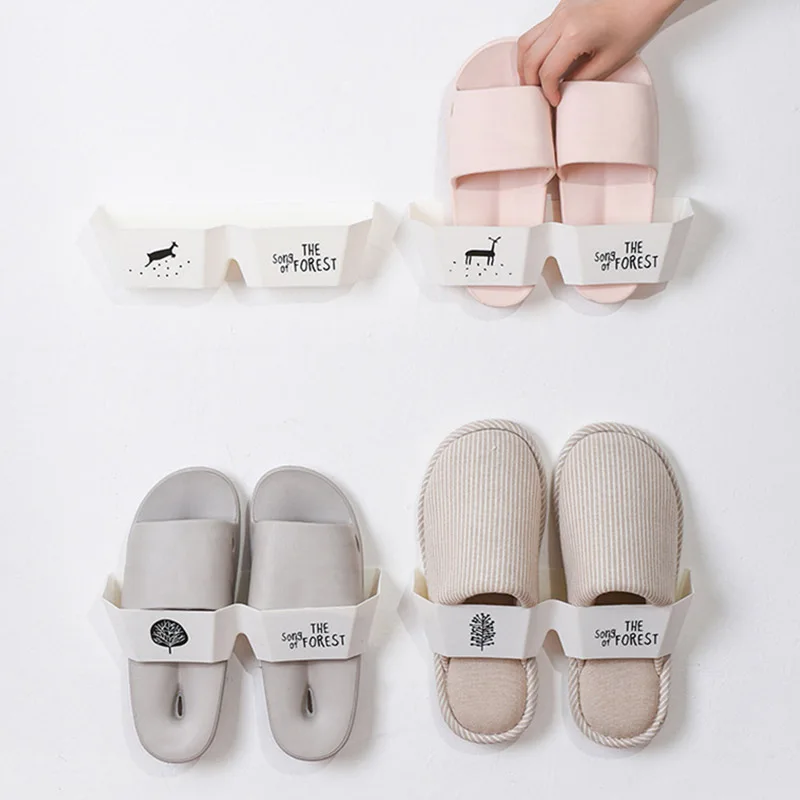 

3D Shoes Storage Rack Adhesive Wall-mounted Shoes Organizer Slippers Hanger Parlor Bathroom XH8Z JA02