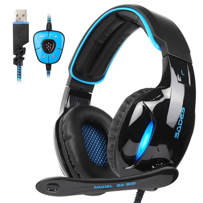 

Sades SA-902 Gaming Headset casque 7.1 Surround Sound USB Wired Headphones with Microphone Volume Control for Computer PC Gamer