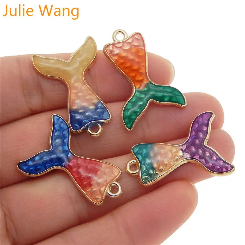 Julie Wang 5 шт эмаль хвост русалки подвески смешанные цвета золотой тон браслет