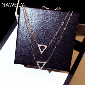 

NAWEILY Simple Triangle Rhinestone Necklaces Pendants For Women Rose Gold Silver Color Clavicle Short Necklace Jewelry Gifts