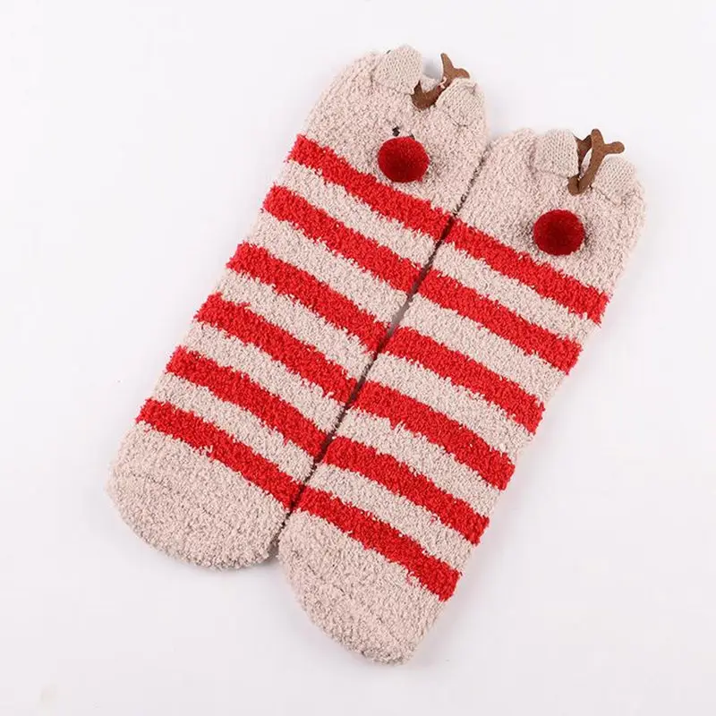 Рождественские носки, объемный дизайн, пушистые коралловые бархатные толстые теплые носки для женщин, махровые носки для сна, высокое качество, носки в подарочной коробке