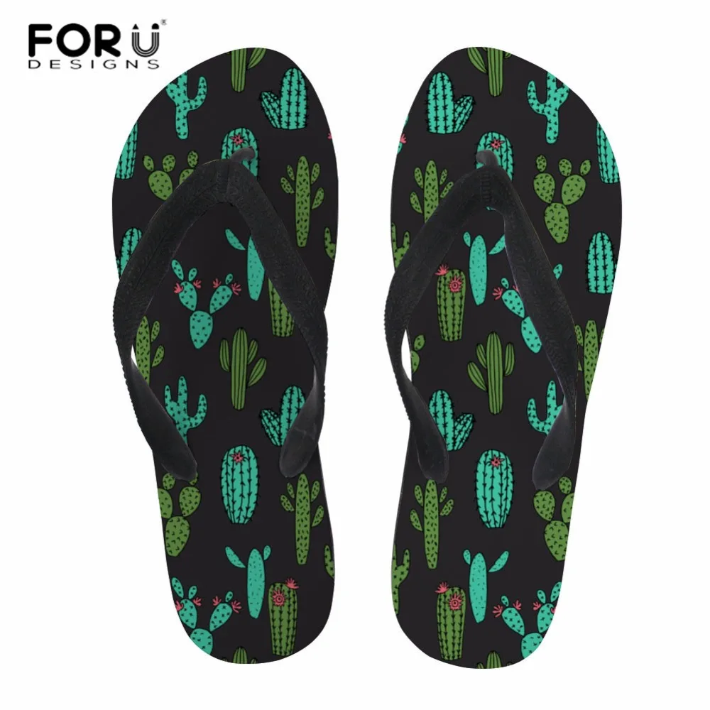 

FORUDESIGNS Women Slippers Personality Cactus Prints Female Slip-on Bathroom Flipflops Lady Soft Rubber Sandals zapatillas mujer