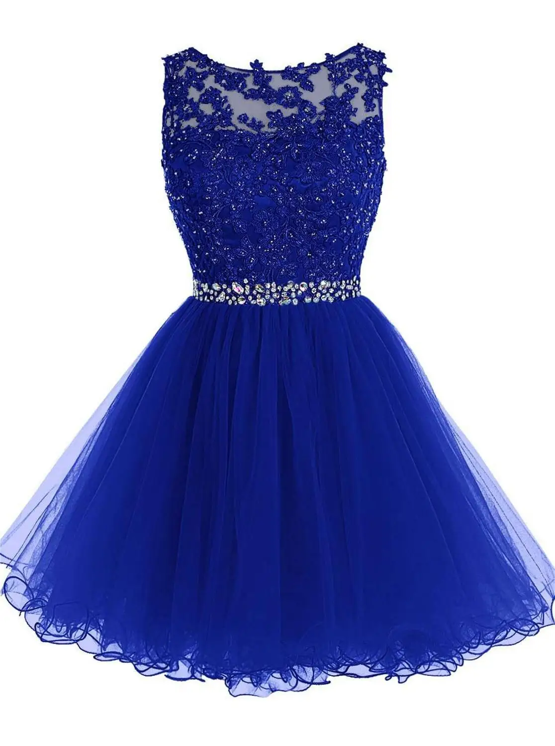 Royal Blue Кружевная аппликация из бисера без спинки платье для выпускного вечера Дешевые Совок А-силуэта Вечерние Короткие Тюль выпускное платье длиной до колена - Цвет: Royal Blue