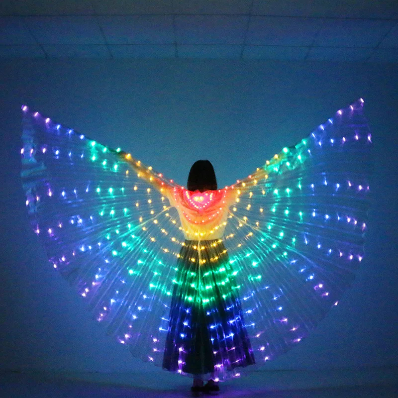Реквизит для сцены, женский аксессуар для танцев, DJ светодиодный светильник для танцев с крыльями, светодиодный костюм с крыльями для танцев, радужные цвета с палочкой