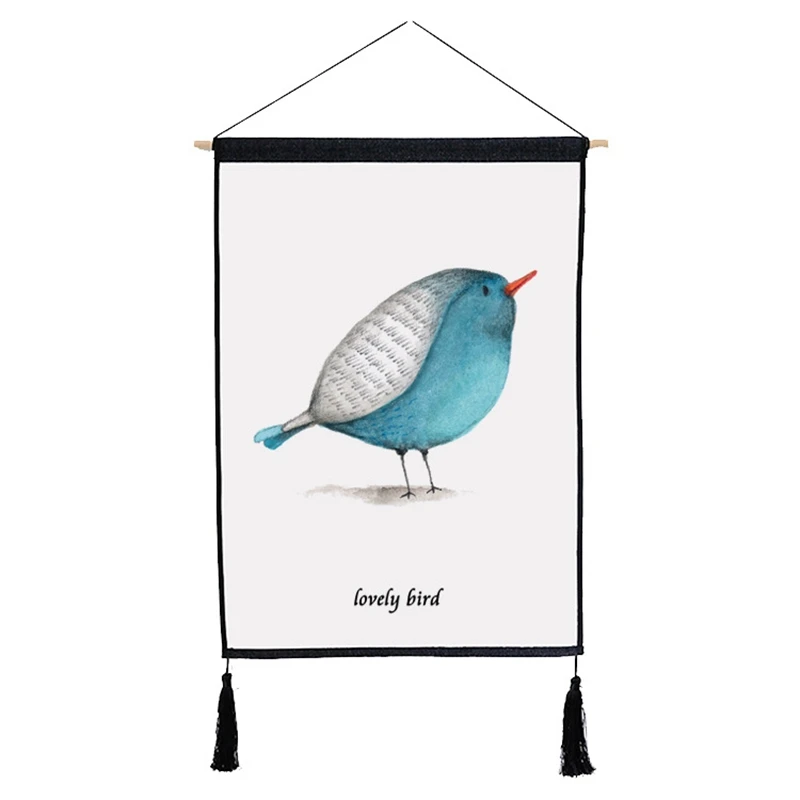 Lovely Bird Tapestry Hanging Wall Tassel Decor Tapestry Kids Baby Room Wall Scroll Painting
