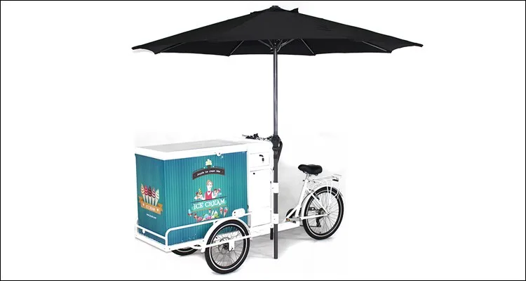 Мобильный мини-трицикл для мороженого с фронтальной нагрузкой, дизайнерский фургон для фаст-фуда с тремя колесами