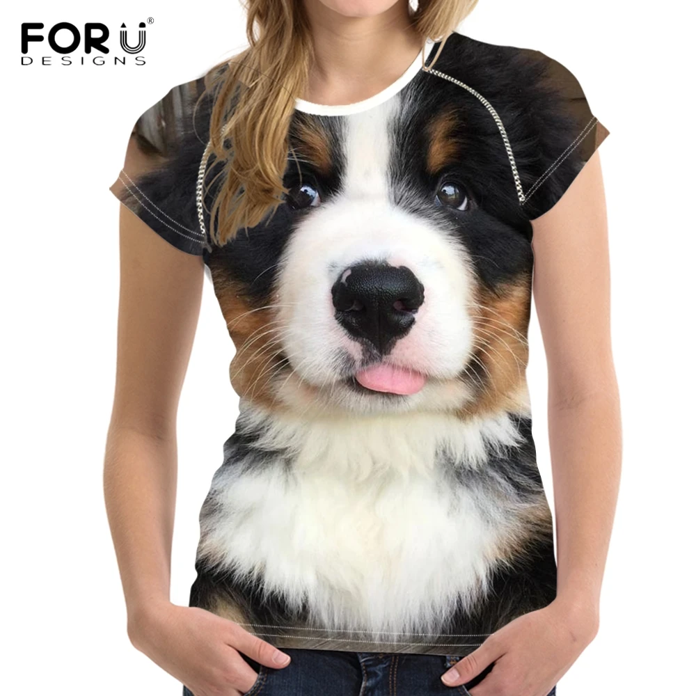 FORUDESIGNS/Забавные футболки с рисунком для женщин Kawaii 3D Bernese Mountain Dog Печатные женские