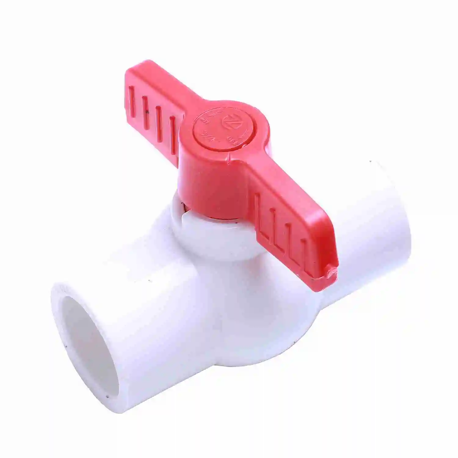 

25mm x 25mm Red Handle Double Ports White PVC Pipe Connect Ball Valve