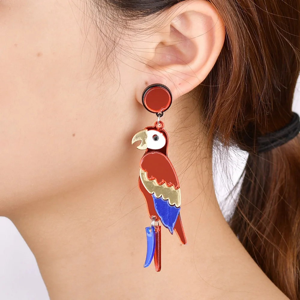 

Cute Parrot Earrings Night Club Hip Hop Punk Exaggerated Colorful Acrylic Earrings Animal Bird Long Pendant Drop Earrings