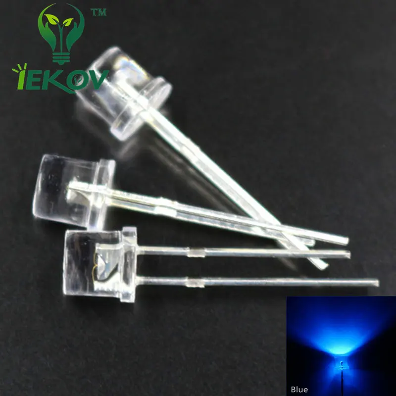 

100pcs LED 5MM Flat Top Blue Wide Angle Urtal Bright Light Bulb Lamp 5MM Led Emitting Diodes