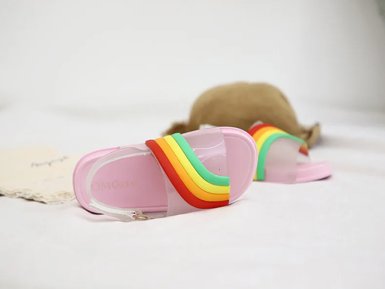 Mini Melissa/радужные сандалии для девочек и мальчиков г. Новые летние сандалии для малышей обувь нескользящие детские сандалии