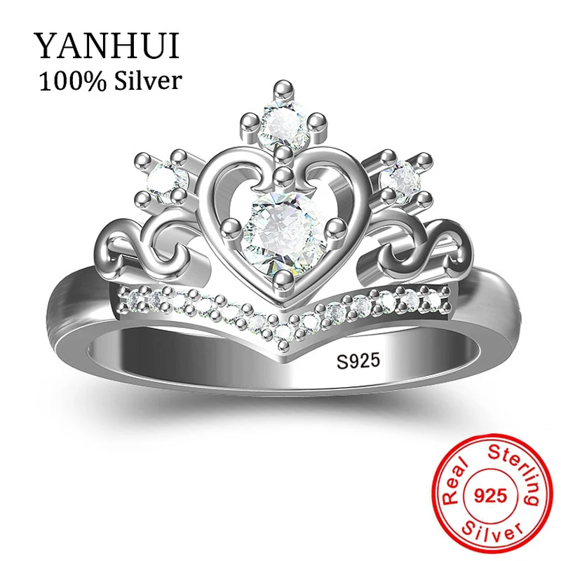 YANHUI, хорошее ювелирное изделие, Милая принцесса, корона, свадебные кольца для женщин, 925 пробы, серебряное кольцо, розовый, золотой цвет Цирконий, ювелирное изделие KR917