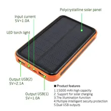 Солнечная батарея 10000 mah 2 с usb-портом, светодиодная Внешняя батарея 10000 mah power bank для мобильного телефона Iphone xiaomi 5