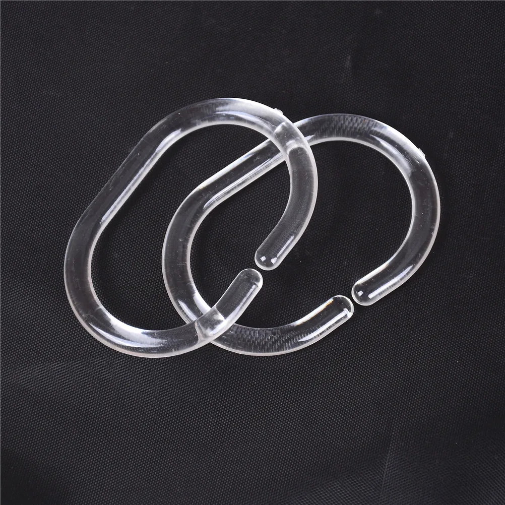NEW 12Pcs Plastic Clear C Type Bathroom Shower Curtain Liner Hook Hooks