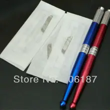 2 шт. Профессиональная ручная Татуировка Перманентный макияж бровей ручка с 50 шт. 14 размер лезвия и 50 шт. 12 Размер лезвия