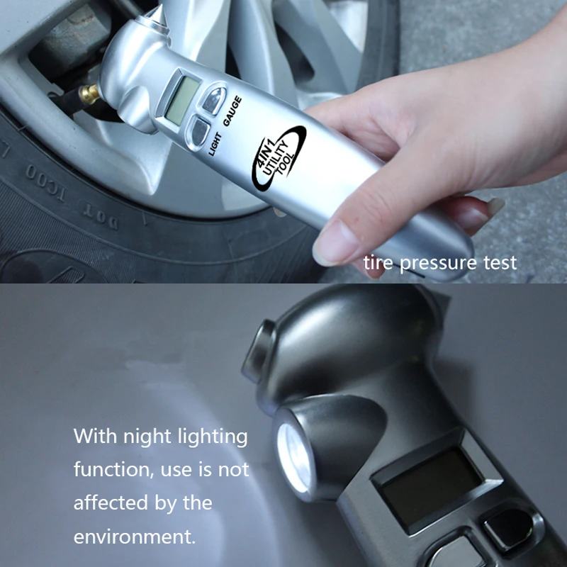 

WHDZ TG104 4 IN 1 Digital car Tire Pressure gauge Flashlight Emergency Hammer Seat Belt Cutter Tyre Pressure meter Tester