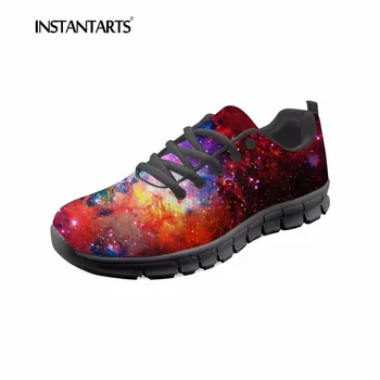 

INSTANTARTS Universe Star Women Sneakers Casual Galaxy Flats Shoes 2018 Fashion Lace Up Comfortable Youth Girl Sneakers Flats