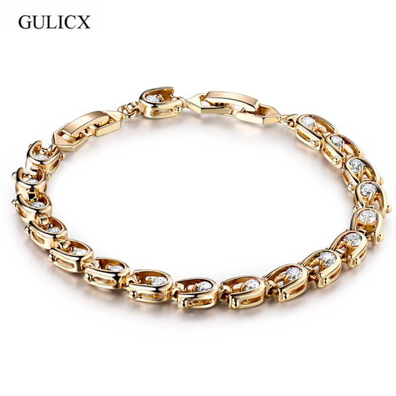 Женский браслет с кристаллами GULICX 7 дюймов золотой цирконом L030|bracelts for women|zircon