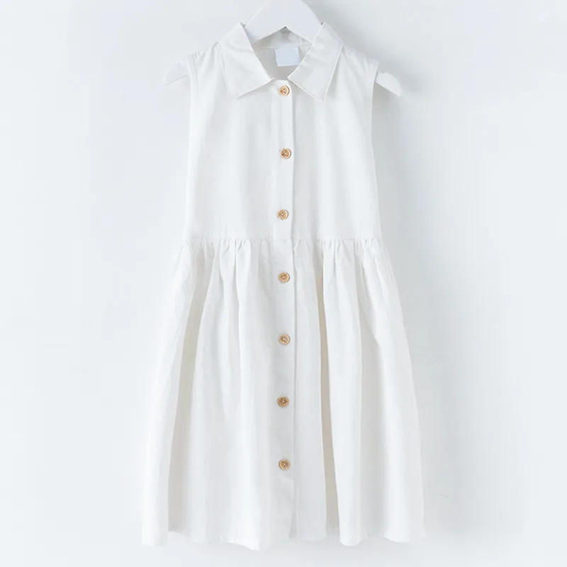 6 to 10 years kids girls summer solid brown white button front cotton casual shirt dress children sashes flare | Детская одежда и
