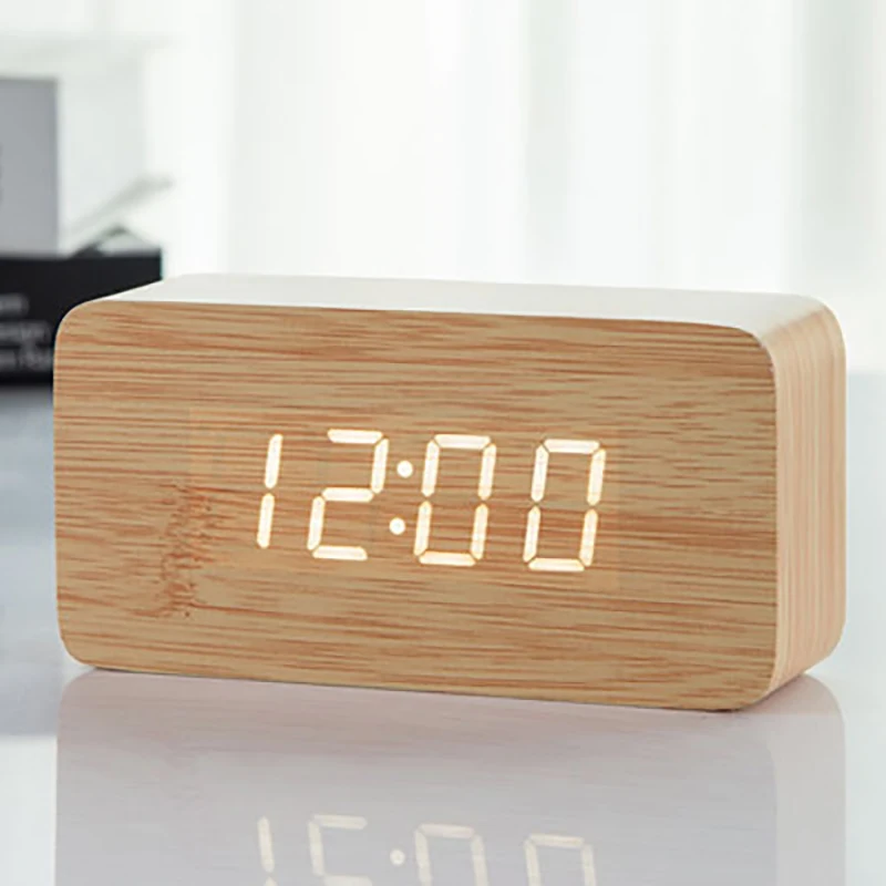 JINSUN Будильник Деревянный бамбуковый светодиодный термометр цифровые голосовые настольные часы большие цифры Цифровые часы KSW103