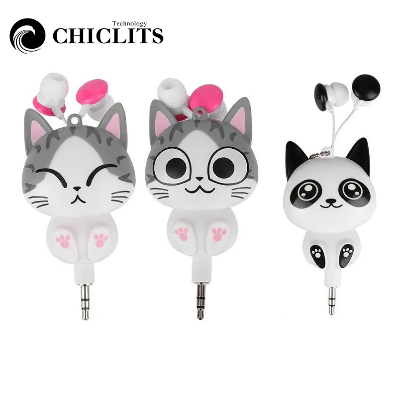 

CHICLITS Cute Cat Bear Panda Earphones Cartoon Retractable Earbuds Anime Earphone For MP3 MP4 Android Xiaomi Samsung Kids ipad